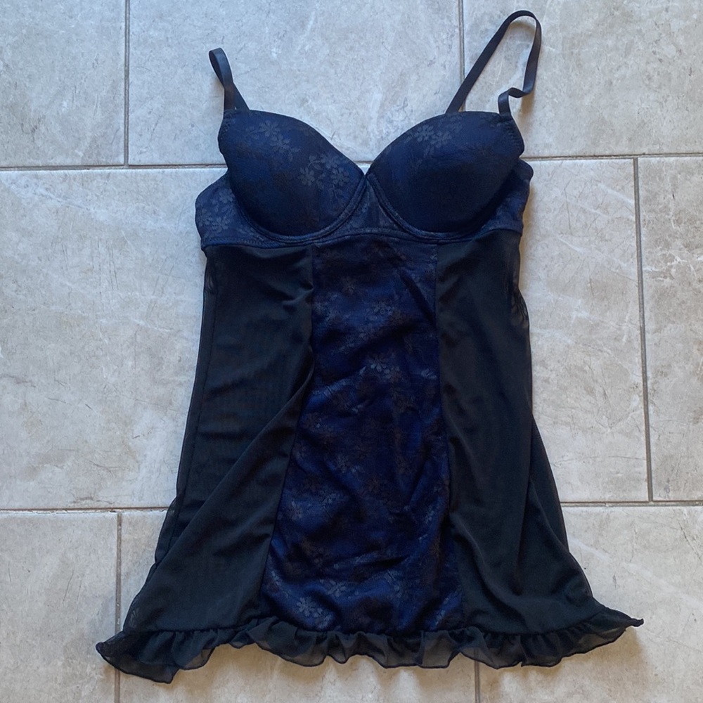 Rampage Intimates Navy Blue & Black Lace Bustier